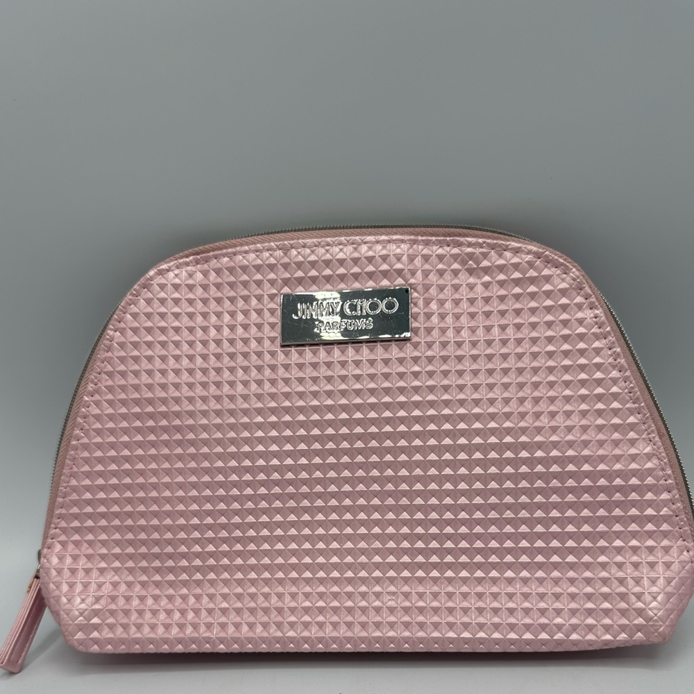 Jimmy Choo Pink Makeup Bag Cosmetic Pouch with Zipper Faux Leather Pattern